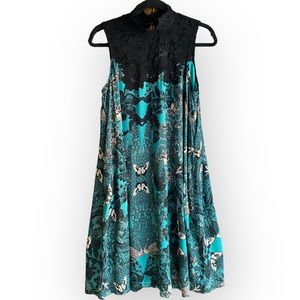 NWT Anthropologie Maeve Butterfly Lace Teal Sleeveless Swing Dress Size Small
